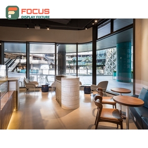 Integrated Coffee Merchandise Display Rack Wood Slat Panel Brand Logo Header Cafe Shelf Display Rack - Product Image 6