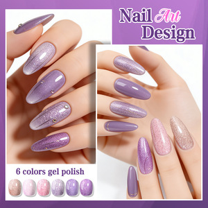 ชุดทำเล็บเจลยูวี/แอลอีดี 6 สี ขนาด 15 มล. พร้อมตัวอย่างสีม่วงพีชประกายเพชรฟรี - Product Image 4