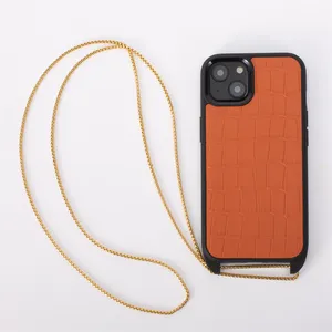新款设计定制皮革手机后盖，带项链链条的十字手机壳，适用于Iphone 13