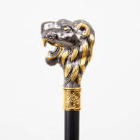 Canne de marche vintage en métal noir et or avec poignée en forme de lion britannique, antidérapante, pour droitier