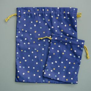 Sacchetto Personalizzato di Alta Qualità con Scritta '<span class=keywords><strong>È</strong></span> il Mio Compleanno', Borsa in Tela con Coulisse Blu a Pois per Regali di Compleanno e Viaggi - Product Image 3