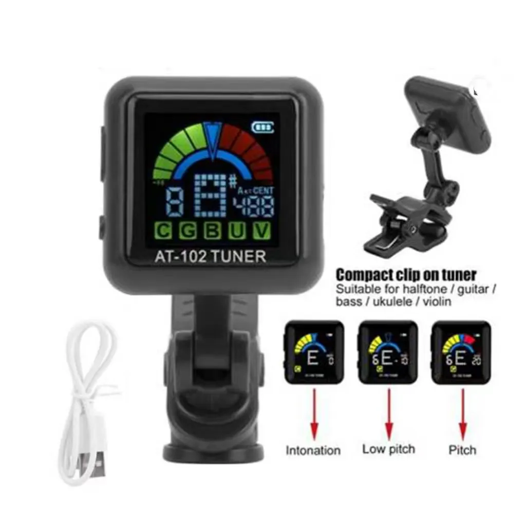 Aroma Guitar Clip on Tuner USB Built in Battery Violin Ukulele Rechargeable guitar Tuner