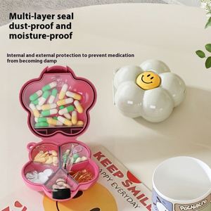 Portable Small Sealed Medicine Dispenser Flower Pill Box PP Plastic with Aluminum Metal <b>Mini</b> Pill Storage Box - Product Image 3