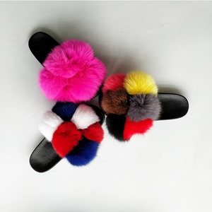 Chaussons en fourrure à pompon ouverts pour <span class=keywords><strong>femme</strong></span>, modèle 2020, en vraie fourrure de renard, mignons et moelleux - Product Image 2