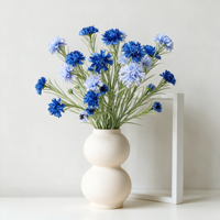 Chrysanthèmes et fleurs de marguerite artificielles en soie de haute qualité, 3 têtes, fleurs de bleuet, toucher réel, longue durée (3-5 ans)