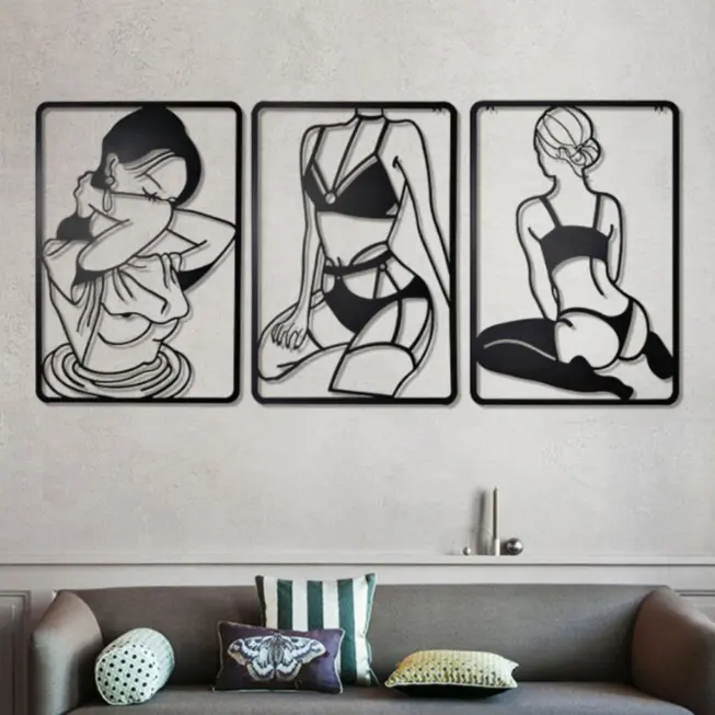 Custom home metal iron wall hanging female body line abstract art custom laser cutting service