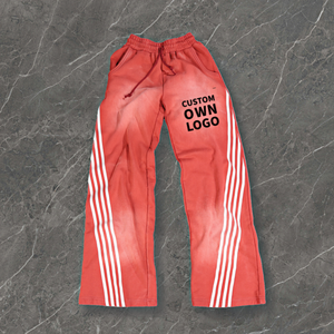 Pantalones de Algodón Grueso de Alta Calidad para Hombre, con Lavado Ácido Personalizado, Lavado Desgastado, Bordado y Raya Lateral, a la Moda - Product Image 2