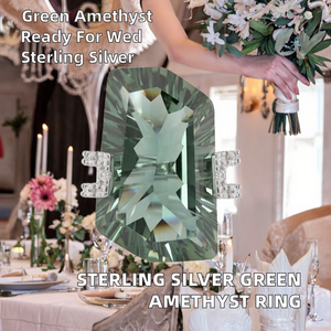 Anillo de cóctel de plata de ley 925 con amatista verde de corte fantasía, chapado en rodio, con circonitas y engaste de púas, estilo moderno - Product Image 2