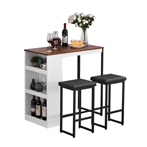 3 parça yemek masası seti mutfak Bar masası için iki dışkı depolama rafları ile yemek odası Set restoran sandalyeler ve masa