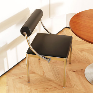 Mid-century Designer Vintage-style Stainless Steel Dining <b>Chair</b> with Leather Upholstery and Soft Padding for <b>Study</b> Bedroom Use - Product Image 3
