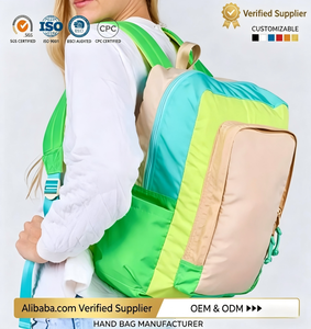 Sac à dos de voyage unisexe en nylon imperméable, sac de voyage de week-end tendance, multi-poches, grande capacité, design contrasté de couleurs - Product Image 1