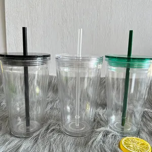 Wholesale Summer Water Bottle 16oz Clear Double Wall Acrylic Skinny Tumbler With Lid And Straw