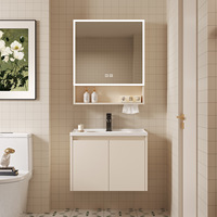 Ensemble de meubles-lavabos flottants en aluminium, résistant à la rouille et à l'eau, avec vasque en céramique, miroir LED et armoire de rangement pour projets hôteliers