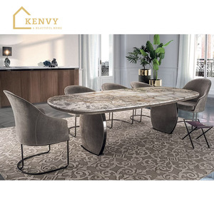 2024 Ý Phong Cách Lớn Hình Bầu Dục Bàn Ăn Và Ghế Bằng Đá Cẩm Thạch Vòng Đặt Bữa Ăn Tối Sang Trọng Gỗ Ăn Đồ Nội Thất Phòng Cho 6 8 Chỗ Ngồi - Product Image 1