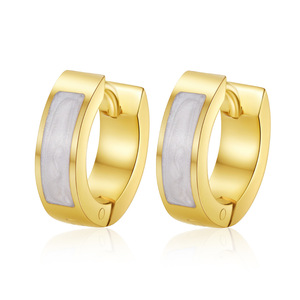 Tendance Mode Boucles d'oreilles créoles Huggie pour femme en acier inoxydable avec émail coloré effet goutte d'huile, plaqué or 18K par placage sous vide, Vente en gros - Product Image 4