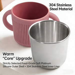 أكواب سيليكون آمنة للطعام للأطفال الصغار، كوب تدريب من الفولاذ المقاوم للصدأ 304 مع مقبضين - Product Image 4