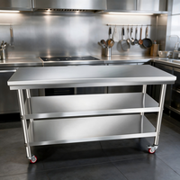 Plan de travail en acier inoxydable robuste à 3 niveaux, table de préparation pour cuisine commerciale avec dimensions personnalisées et pieds réglables