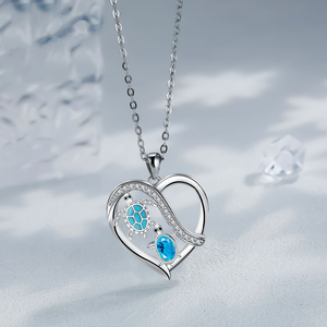 High Quality Waterproof Wholesale Trendy Brass Crystal Heart Shaped <b>Turtle</b> Charm <b>Necklace</b> Silver Plated Women Anniversary - Product Image 6