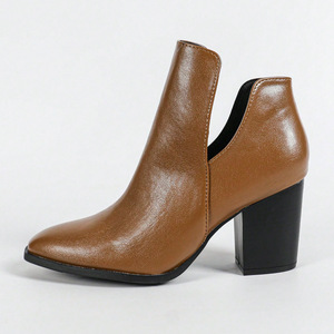 Bottines Chelsea à bout pointu en cuir véritable, bottines à enfiler pour femmes, tendance automne, talon épais - Product Image 5