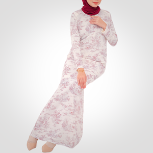 SIPO Eid <strong>Hot</strong> Selling Malaysia Musulmane <strong>Pink</strong> Chiffon Printed Floral Round Neck <strong>Top</strong> With Nursing Zip Women Set Modern Baju Kurung - Product Image 3