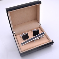 Boîte économique pour ensemble de boutons de manchette et pince à cravate R.GEM. Cuir PU noir velours, vente chaude en Europe et en Amérique