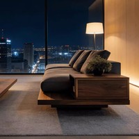 Canapé moderne carré rembourré trois places en noyer noir avec éponge haute densité pour salons, villas et halls d'hôtels