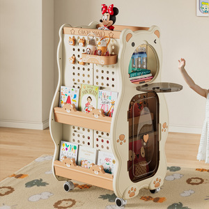 Armoire de rangement pour jouets d'enfants avec panneaux perforés et chariot mobile - Product Image 4