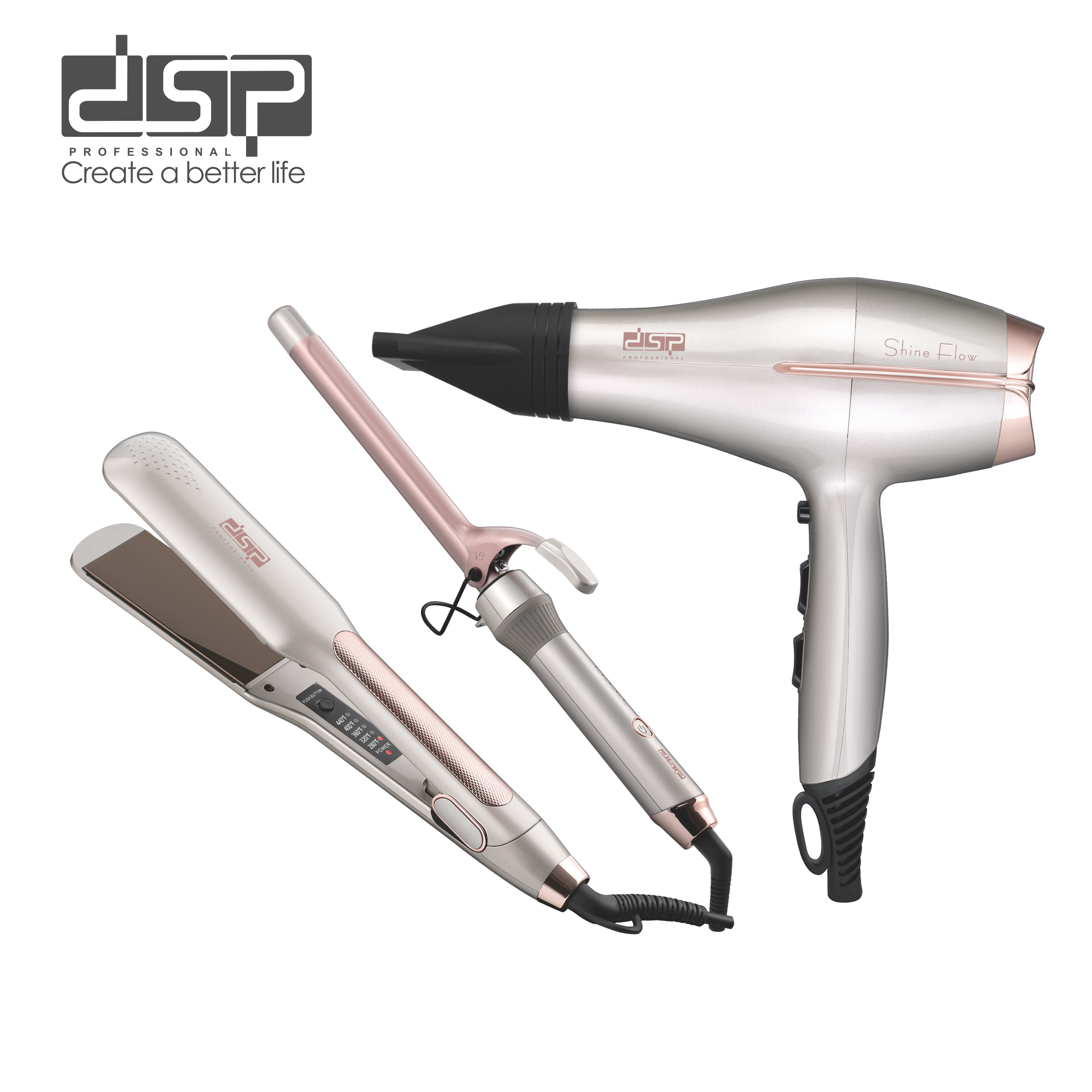 DSP Professional 3-in-1 Hair Styling Kit - 1600W Turbo Dryer,Ceramic Curler & 440℉ Straightener,Hot Sale with Damage-Free Care
