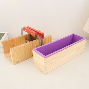 Wooden Soap Loaf Making <b>Mold</b> Set, Contains a Rectangle Silicone <b>Mold</b> with Wood Box + a Wooden Cutter Base + 2 Metal Cutters - Product Image 1