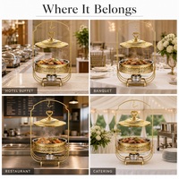 Réchaud de luxe blanc et or 8L avec couvercle suspendu en acier inoxydable pour buffet, mariage, réceptions et traiteur