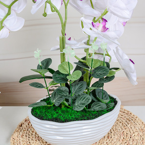 Orchidée Phalaenopsis Artificielle Réaliste en Pot, Double Tige, Composition Florale en Soie pour Décoration de Table Maison et Bureau, Style Nordique - Product Image 4