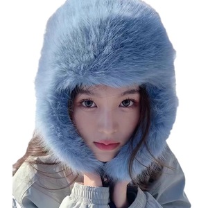 Gorro de invierno cálido y grueso de felpa para mujer, estilo Lei Feng, con orejeras, imitación de piel de visón del noreste, pelo largo, azul, gris, rosa - Product Image 5