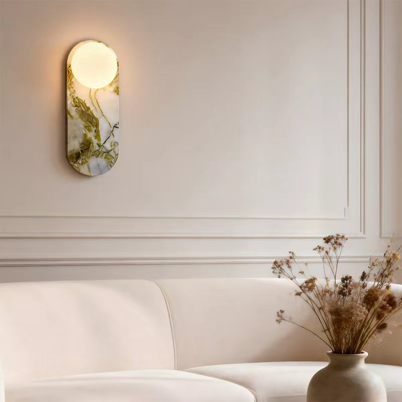 Modern Minimalist LED Wall Lamp with Natural Stone Decoration 3500K Warm White Wall-mounted with Switch Control for Bedroom