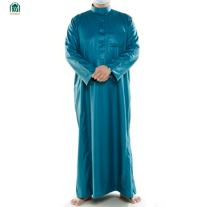 新デザインサウジアラビアThobe Jubahインドネシアイスラム教徒のドレスグリーン、ネイビー、ブラック男性アバヤファッション - Product Image 1