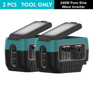 2 ชิ้น 240W อินเวอร์เตอร์เพียวไซน์เวฟสำหรับแบตเตอรี่มากี<span class=keywords><strong>ต</strong></span>้า 18V AC 120V ช่องเสียบ USB-C บ้านและเครื่อง<span class=keywords><strong>ใช้</strong></span>ในบ้านแคมป์ปิ้งเดินป่า - Product Image 1