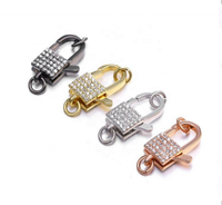 Connecteur DIY pour bijoux en argent sterling 925 avec fermoir mousqueton rectangulaire pavé de logo en or 14K