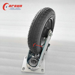 ล้อเลื่อนแบบหมุนได้ Carsun Heavy Duty ขนาด 10 นิ้ว พร้อมเบรก ล้อเหล็กหุ้มยางแบบเติมลม ลูกปืนคู่ ล้อกันลื่นแบบนุ่ม พร้อมตัวป้องกันเกลียวล้อ - Product Image 4