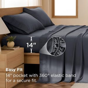 Ensemble de draps en microfibre douce brossée 100%, drap ajusté et plat et taies <span class=keywords><strong>d</strong></span>'<span class=keywords><strong>oreiller</strong></span>, 4 pièces Queen Size confortable confortable gris foncé - Product Image 5