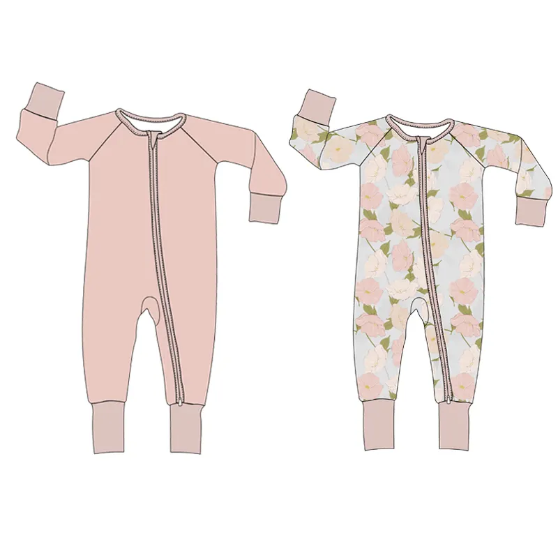 2023 Benutzer definierte Baby Jumps uit Pyjamas Kleidung Neugeborene Sommer Boutique Bambus Baby Boy Stram pler Reiß verschluss Footie Bambus Mädchen Baby Kleidung