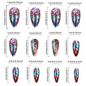 <span class=keywords><strong>Faux</strong></span> ongles à presser <span class=keywords><strong>en</strong></span> <span class=keywords><strong>plastique</strong></span>, forme amande, style rétro europé<span class=keywords><strong>en</strong></span> et américain, tendance Ins, effet plume colorée, amovibles - Product Image 3