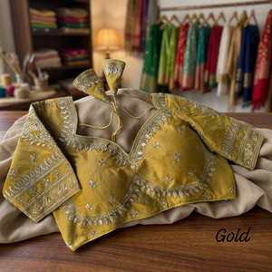 Blusa Dorada de Fiesta Estilo ROYAL JODHA de Diseñador Indio, Blusa Étnica Exclusiva, la Más Moderna, Lista para Usar, para Mujer - Product Image 2