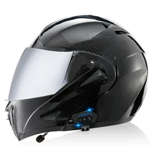 Blue Tooth Helm Sepeda Motor Full Face, Headset Helm Sepeda Motor, Headset Interkom Cermin Lapis Perak, Helm Keamanan Wajah Penuh Bahan Serat Perak