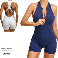 Combinaison de sport sans manches à fermeture éclair avant, séchage rapide, plissée, effet galbe fessier, pour femme, idéale pour la gym