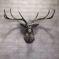 Sculpture murale suspendue rétro moderne pour la maison, artisanat en fer et en métal, statue de tête de cerf creuse grandeur nature