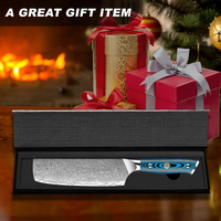 Ensemble de couteaux de chef en acier damassé japonais ambré Nouvelle arrivée avec manche bleu G10 pour la cuisine et la cuisine Modèle Nakiri