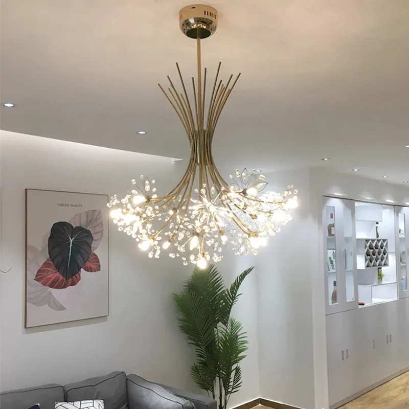 Luxe Led Kroonluchters Kunst Versieren Gouden Kroonluchter Hanglamp Verlichting Slaapkamer Kristal Voor Woonkamer Keuken Post Modern