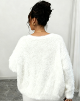 Damen Winter Einfarbiger Kunstpelz-Pullover Warmer Lässiger Hauspullover Flauschiger Strickpullover