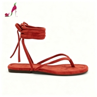Sandales plates chic pour femme à lanières fines et lacets, style rétro, avec bride cheville à nouer, idéales pour les fêtes et les vacances à la française, dessus en PU souple, chaussures d'été, vente en gros