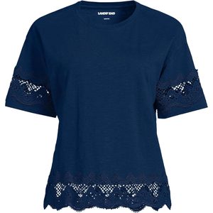 เสื้อยืดแขนสั้นผ้าเจอร์ซีย์สำหรับผู้หญิง แต่งขอบด้วยลูกไม้ เนื้อผ้าฝ้ายระบายอากาศได้ดี - Product Image 3