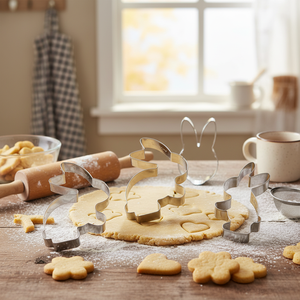 Set di 5 formine per biscotti coniglietti assortiti strumenti per biscotti in plastica personalizzati con Logo in rilievo, comprese forme quadrate a cuore di fiori - Product Image 3
